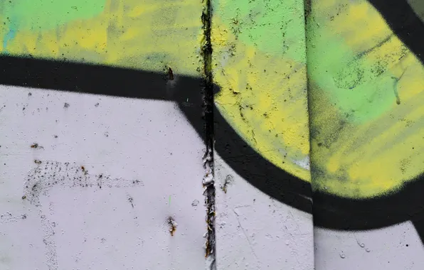 Green, metal, wall, white, black, yellow, pattern, paint spray