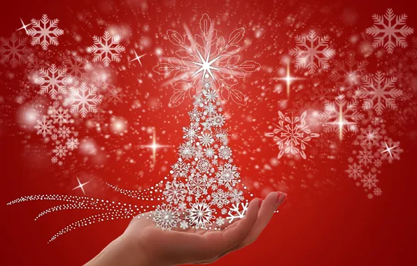 Снежинки, елка, Новый год, Christmas