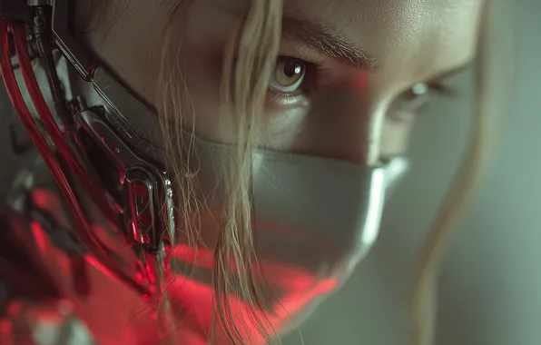 Девушка, маска, киберпанк, science fiction, cyberpunk, women, mask, научная фантастика
