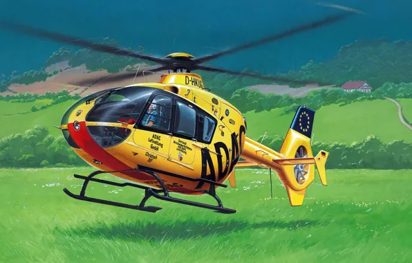 Картинка транспортный вертолёт, рисунок, арт, Eurocopter, EC135, многоцелевой легкий вертолет