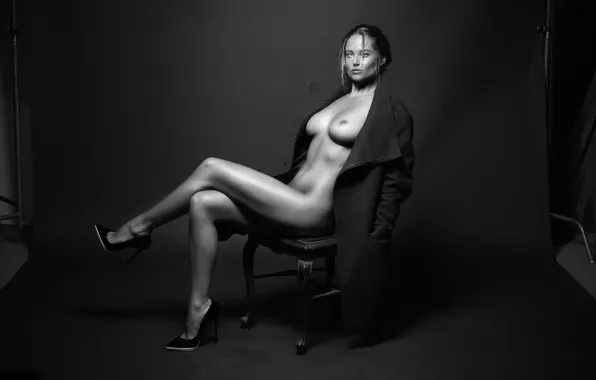 Black&white, legs, breast, monochrome, model, nude, look, hips