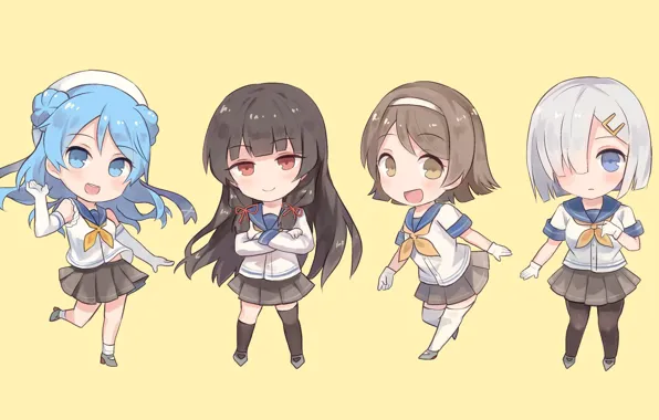 Девочки, чиби, Kantai Collection, Флотская Коллекция