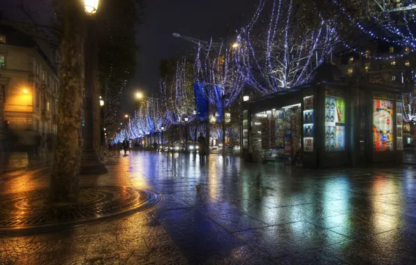 Картинка ночь, Париж, подсветка, франция