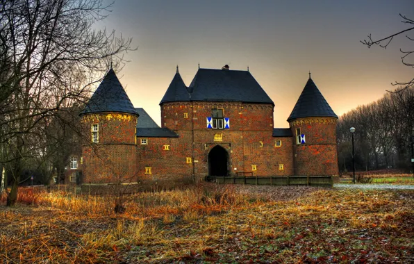 Осень, город, фото, замок, HDR, Германия, кирпичный, Burg Vondern