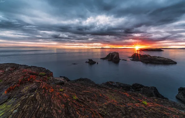Море, солнце, острова, закат, залив