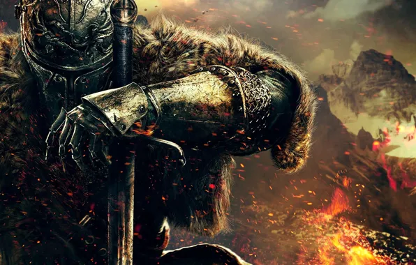 Картинка рука, воин, шлем, мех, броня, рыцарь, Namco Bandai Games, Dark Souls 2