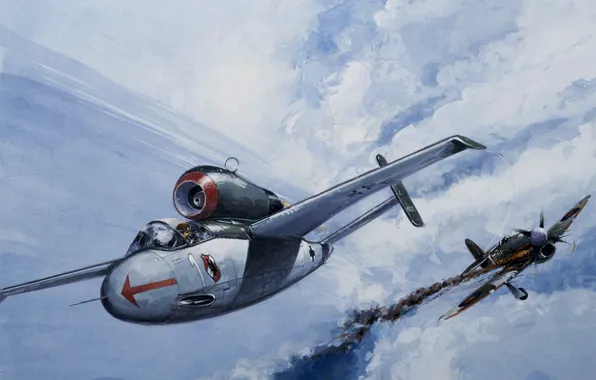 Картинка war, art, airplane, painting, aviation, ww2, dogfight, het