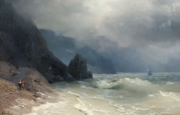 Волны, скалы, картина, морской пейзаж, 1886, Иван Айвазовский, Морсое Побережье