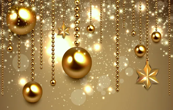 Украшения, шары, Новый Год, Рождество, golden, Christmas, balls, New Year