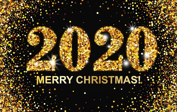 Цифры, Новый год, золотой, Christmas, New Year, Merry, 2020