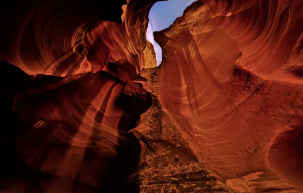 Картинка небо, природа, скалы, текстура, каньон, пещера, antelope canyon