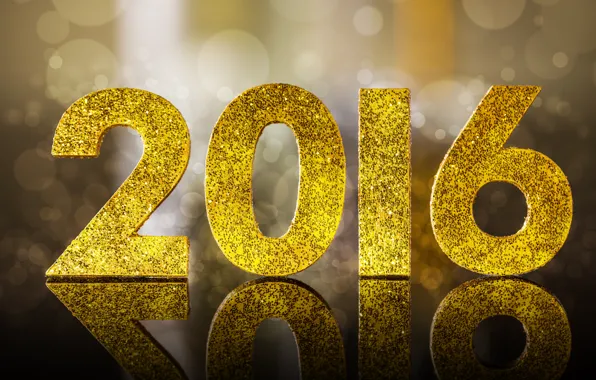 Картинка Новый Год, golden, bokeh, New Year, Happy, glitter, 2016