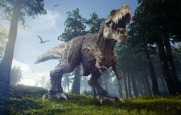 Картинка forest, animals, tyrannosaurus, dinosaurs