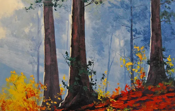 Картинка осень, лес, деревья, природа, арт, artsaus