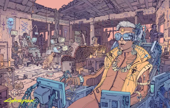 Люди, здание, руины, киборги, Cyberpunk 2077, Киберпанк 2077