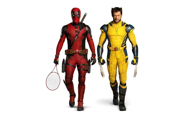 Ракетка, белый фон, Райан Рейнольдс, Ryan Reynolds, Росомаха, Wolverine, Hugh Jackman, Хью Джекман