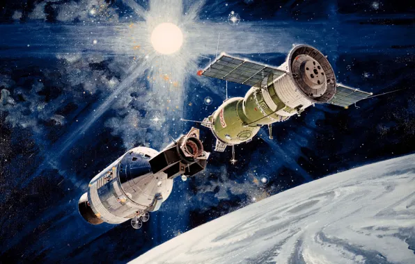 Картинка «рукопожатие в космосе», Экспериментальный полёт, «Союз-19», Союз- Аполлон, Apollo-Soyuz, «Аполлон»
