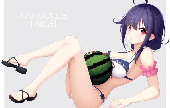 Девушка, Лето, Арбуз, Kantai Collection