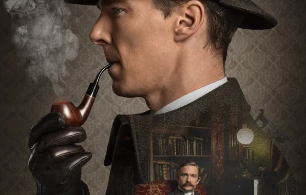 Фон, трубка, кресло, шляпа, профиль, Шерлок Холмс, Sherlock, Sherlock BBC