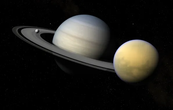 Картинка звезды, пространство, Saturn, Enceladus, Titan