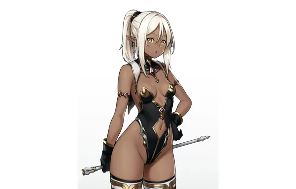 Girl, sexy, cleavage, thighhighs, long hair, boobs, anime, beautiful