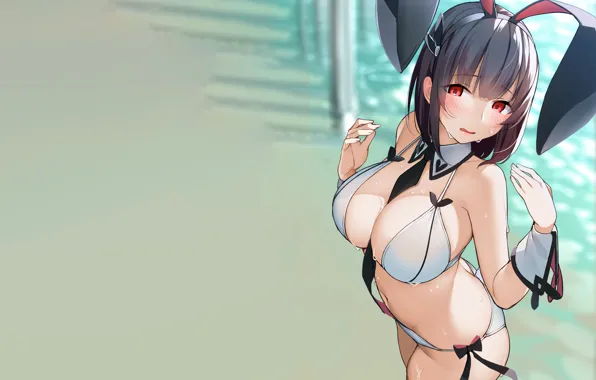 Girl, sexy, cleavage, beach, sea, boobs, anime, beautiful
