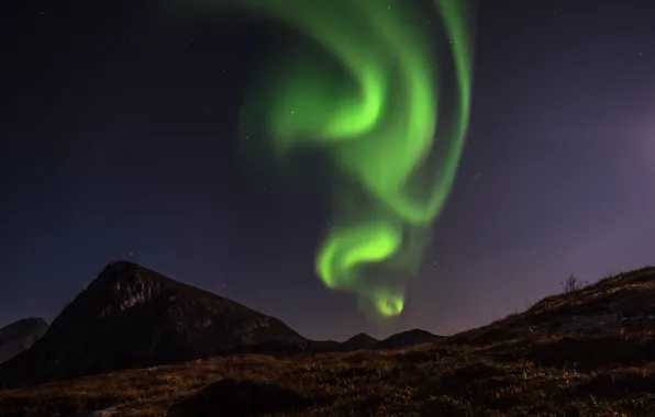 Горы, северное сияние, mountain, aurora borealis, dancing aurora, танцы Аврора