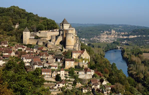 Город, Франция, Дордонь, замок Бейнак, замок Кастельно, Beynac-et-Cazenac