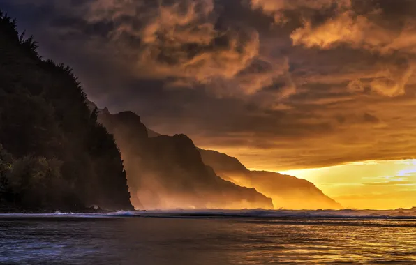 Картинка Hawaii, Kauai, napali coast, ke'e beach