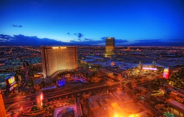 Огни, вечер, Лас-Вегас, панорама, США, Невада, казино