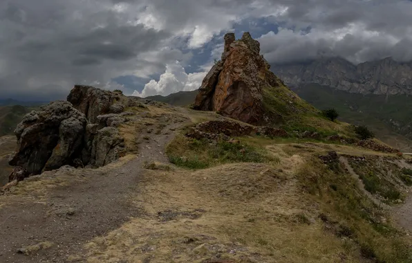 Картинка Облака, Горы, Простор, Горный пейзаж, Красота природы, Марат Кучкаев, Ущелье Безенги