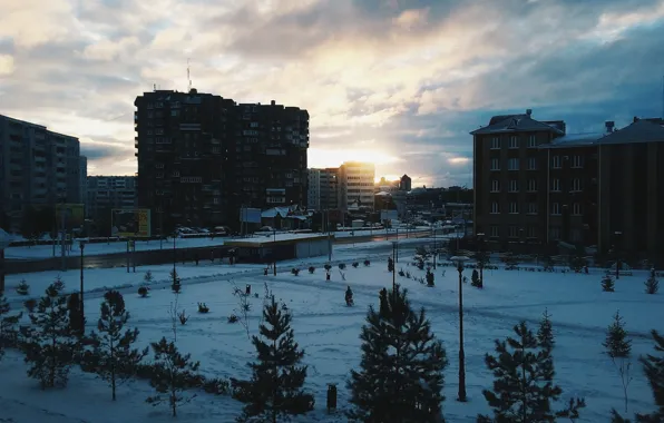 Зима, рассвет, Татарстан, Альметьевск