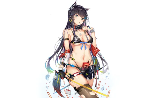 Girl, sword, sexy, cleavage, shorts, thighhighs, green eyes, long hair
