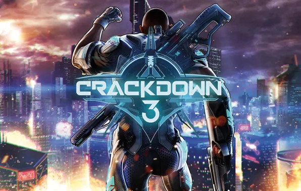 City, gun, game, weapon, man, suit, Crackdown 3