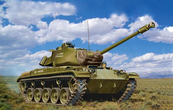 Картинка war, art, painting, tank, M41 Walker Bulldog