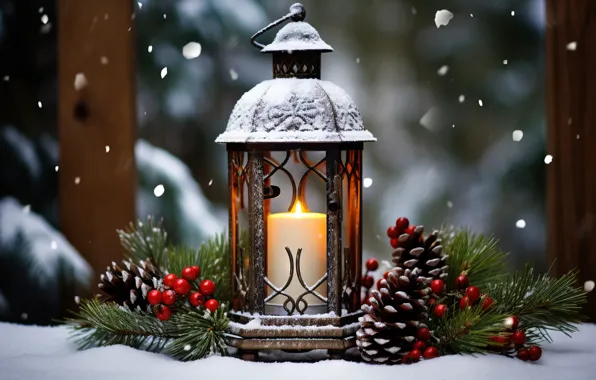 Картинка Новый Год, snow, зима, lantern, Christmas, ночь, night, decoration