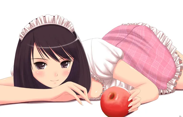 Девушка, яблоко, арт, белый фон, xiao lian
