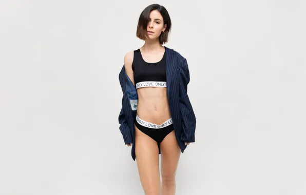 German, women, singer, brunette, standing, Lena Meyer-Landrut, belly button, shoulder length hair