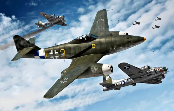 Немецкий, B-17G, турбореактивный, Me.262, Schwalbe, KG(J)54, Защита Рейха, стратегическая бомбардировка Германии
