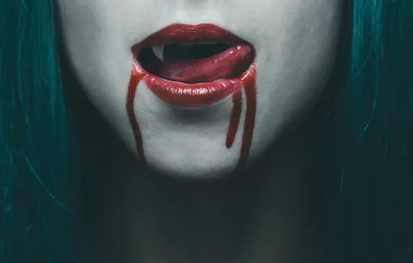Картинка blood, woman, lips, vampire, Tongue