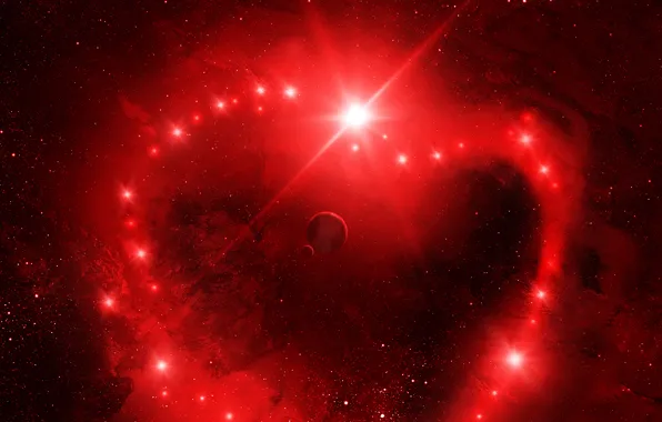 Картинка космос, звезды, красное, планеты, Valentine's Space