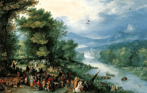 Картинка картина, жанровая, мифология, Ян Брейгель старший, Пейзаж с Товией и Ангелом