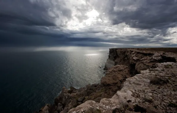 Картинка море, солнце, облака, скалы