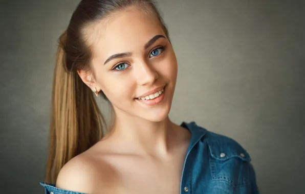 Girl, photo, blue eyes, ponytail, model, blonde, smiling, portrait