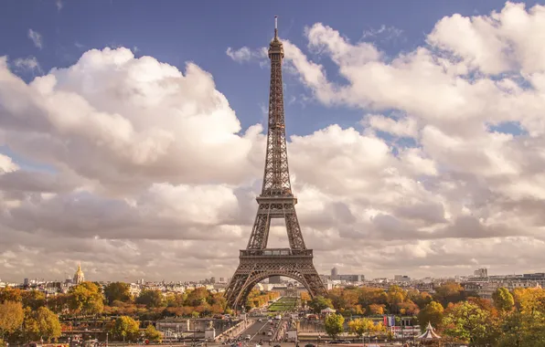 Небо, облака, эйфелева башня, париж, paris