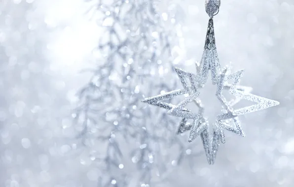Зима, игрушка, звезда, блестки, Новый Год, Рождество, серебристая, мишура