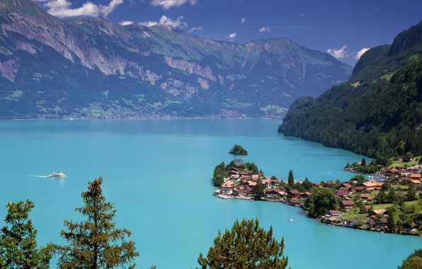 Картинка Switzerland, Lake Brienz, Iseltwald, еhe bird's eye view