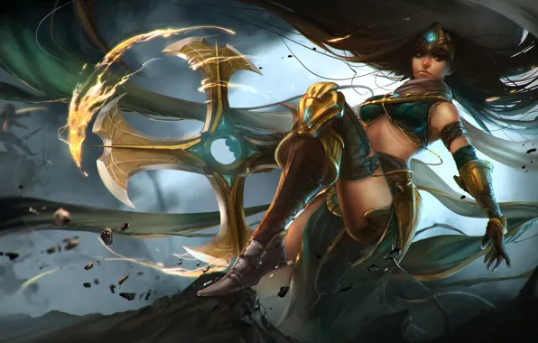 Девушка, оружие, арт, League of Legends, LoL, Sivir, Harpiya