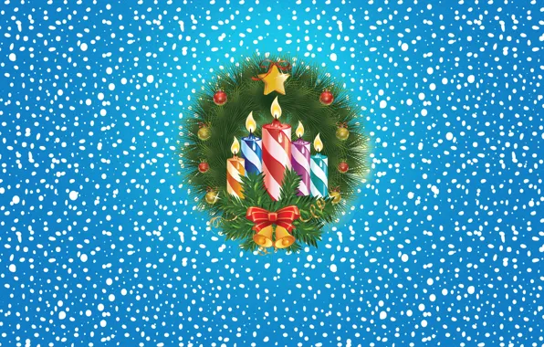 Зима, Минимализм, Свечи, Снег, Фон, Новый год, Праздник, Настроение