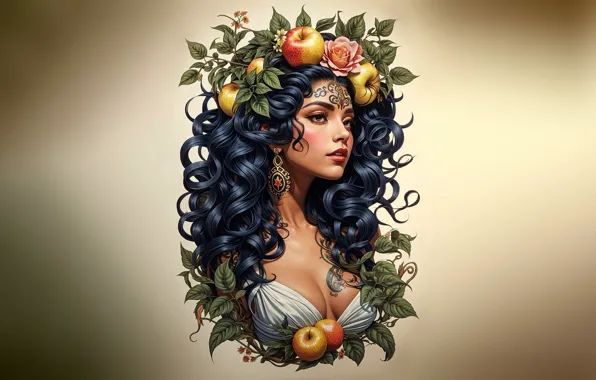 Картинка girl, fruit, drawing, portrait